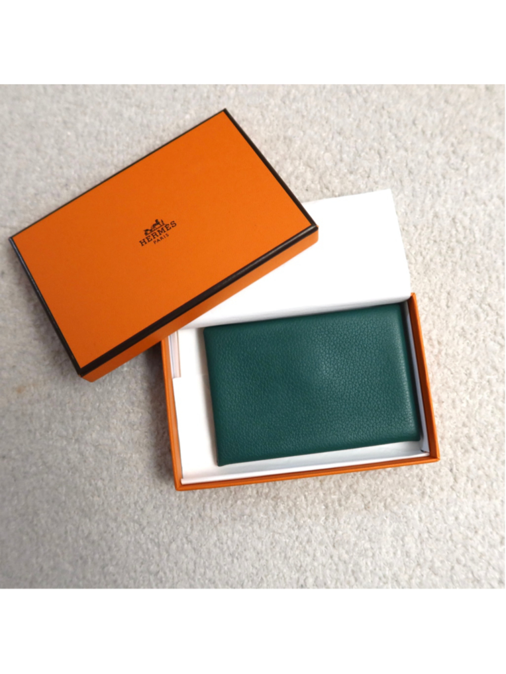 Hermes Calvi Card Case Green Blue EXCELLENT - Picture 5 of 10
